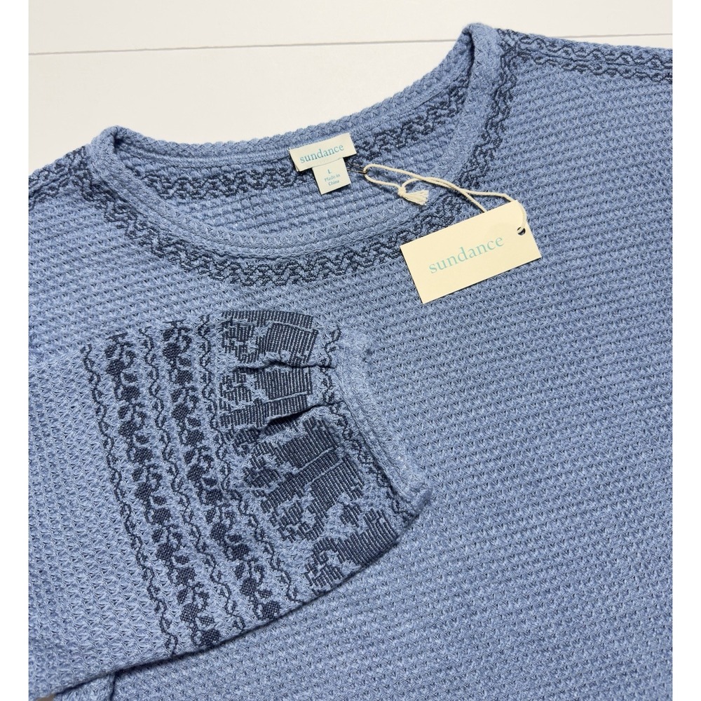 NWT Sundance Embroidered Pullover Sweater Blouse Blue Boho Relaxed Peasant L